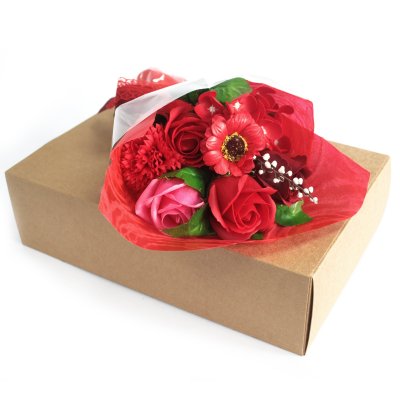 (image for) Boxed Hand Soap Flower Bouquet- Red