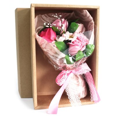 (image for) Boxed Hand Soap Flower Bouquet - Pink