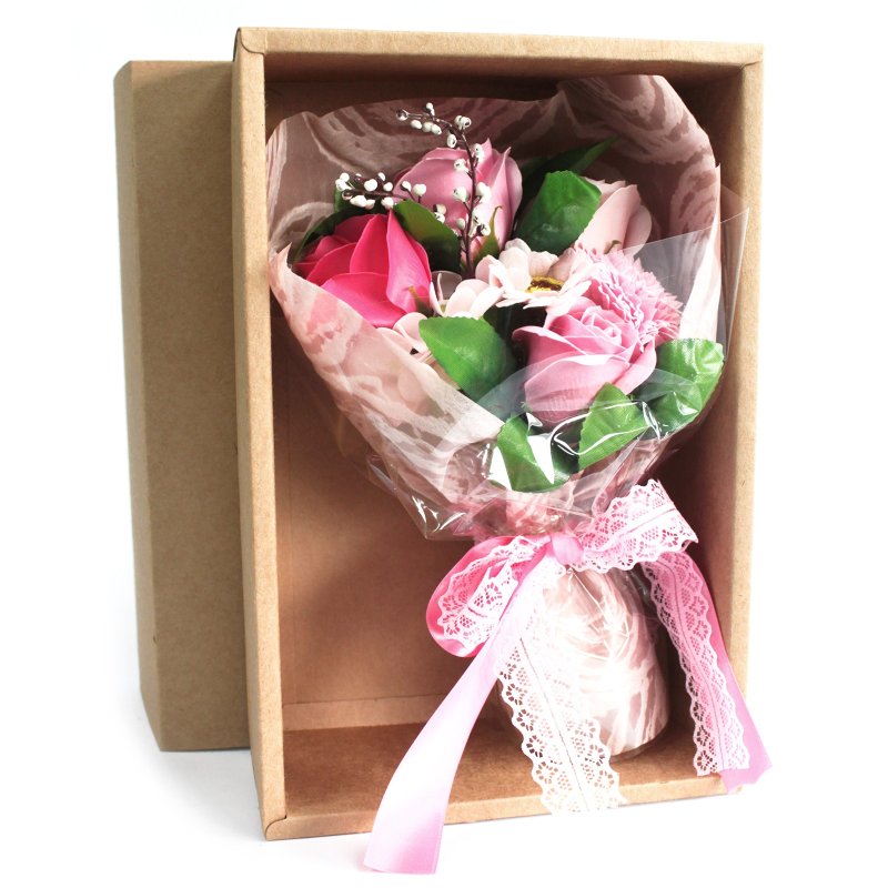 (image for) Boxed Hand Soap Flower Bouquet - Pink