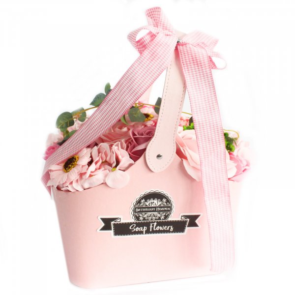 (image for) Basket Soap Flower Bouquet - Pink