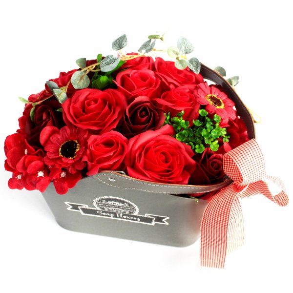 (image for) Basket Soap Flower Bouquet - Red