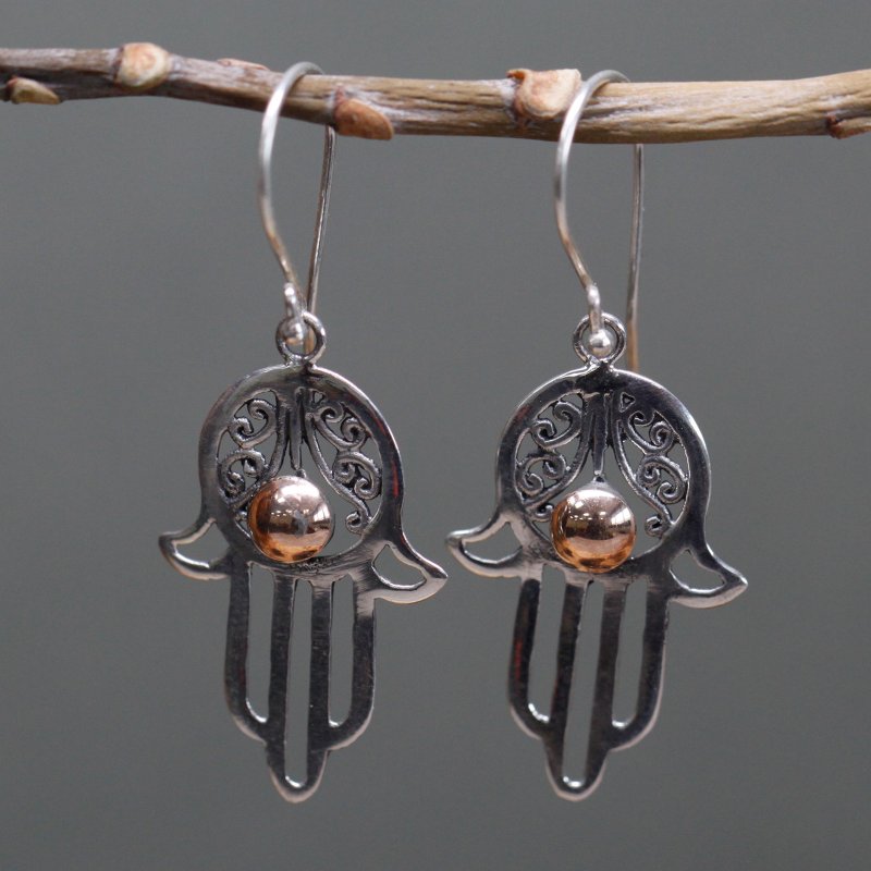 (image for) Silver & Gold Earring - Hamsa