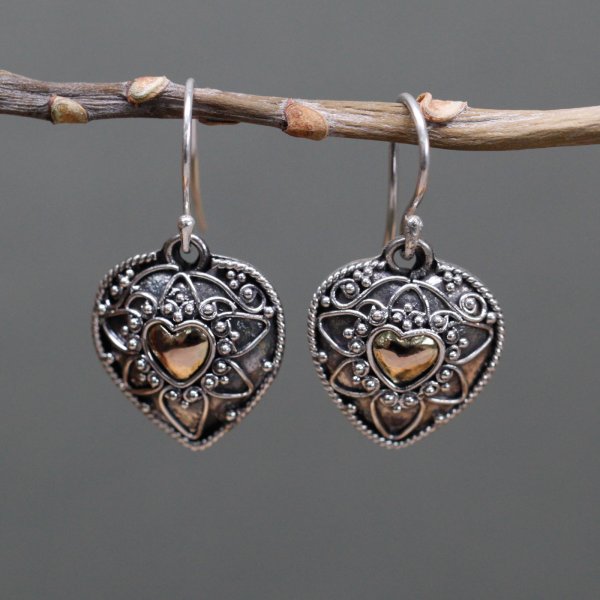(image for) Silver & Gold Earring - Mandala Hearts