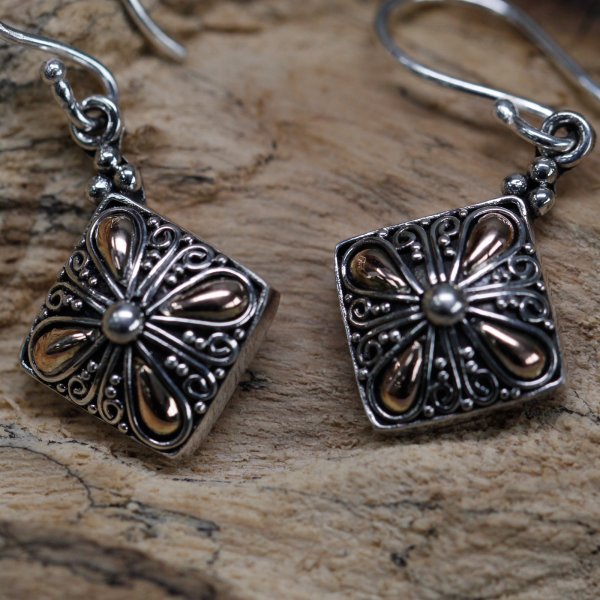 (image for) Silver & Gold Earring - Square Drop