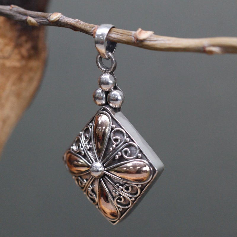 (image for) Silver & Gold Pendant - Square Drop