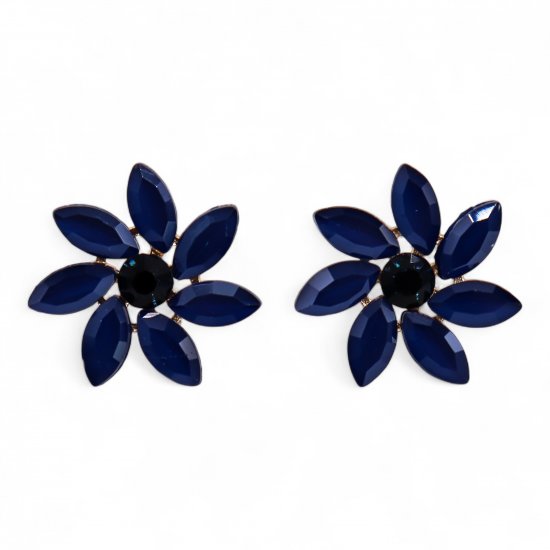 (image for) Royal Blue - Vintage Glass - Flowers - Earrings