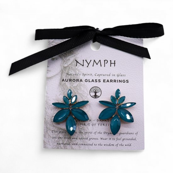 (image for) Teal Green - Vintage Glass - Flowers - Earrings