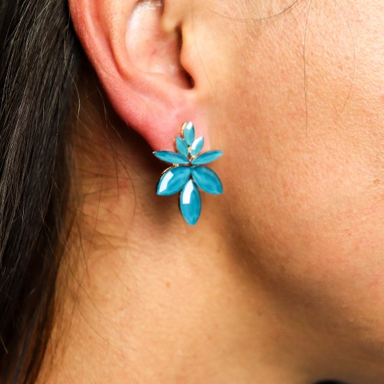 (image for) Teal Green - Vintage Glass - Flowers - Earrings