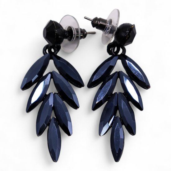 (image for) Jet Black - Vintage Glass - Long Drop - Earrings