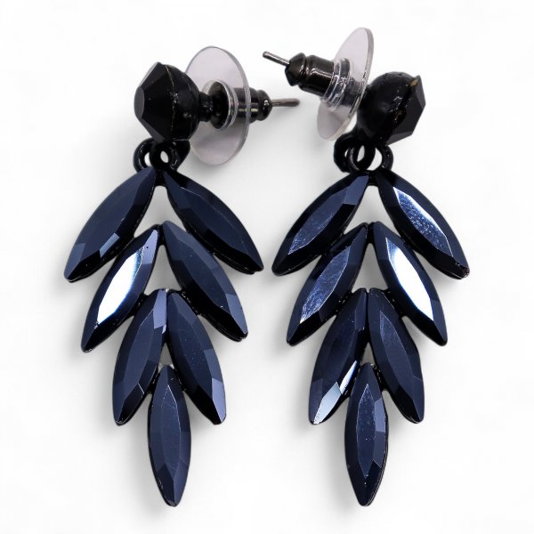 (image for) Jet Black - Vintage Glass - Long Drop - Earrings