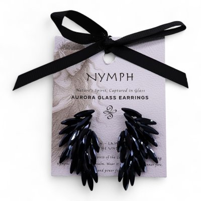 (image for) Jet Black - Vintage Glass - Angel Wings - Earrings