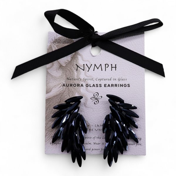(image for) Jet Black - Vintage Glass - Angel Wings - Earrings