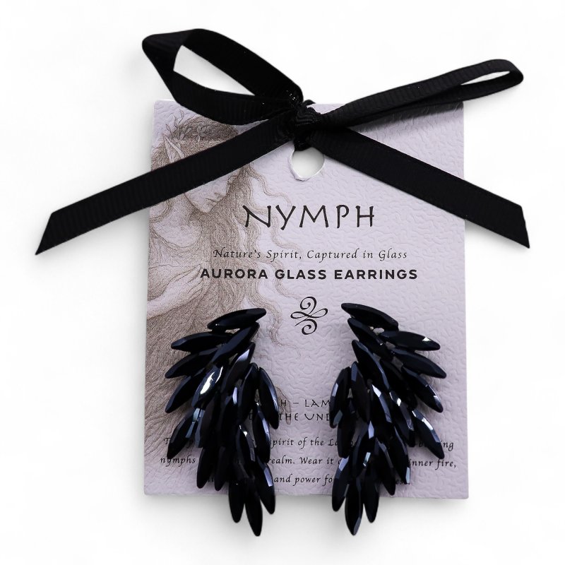 (image for) Jet Black - Vintage Glass - Angel Wings - Earrings