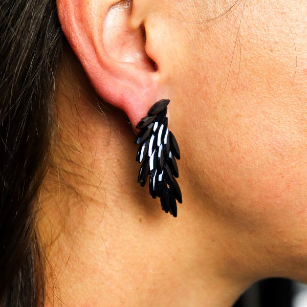 (image for) Jet Black - Vintage Glass - Angel Wings - Earrings