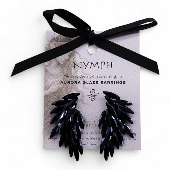 (image for) Jet Black - Vintage Glass - Angel Wings - Earrings