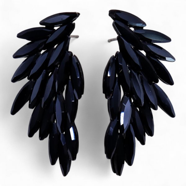 (image for) Jet Black - Vintage Glass - Angel Wings - Earrings