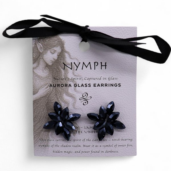 (image for) Jet Black - Vintage Glass - Flowers - Earrings