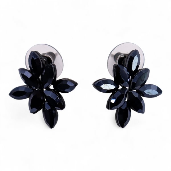 (image for) Jet Black - Vintage Glass - Flowers - Earrings