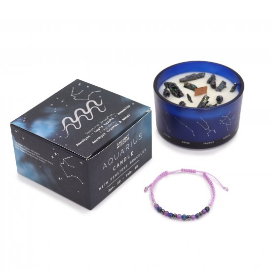 (image for) Zodiac Crystal Candle with Gemstone Bracelet - Aquarious