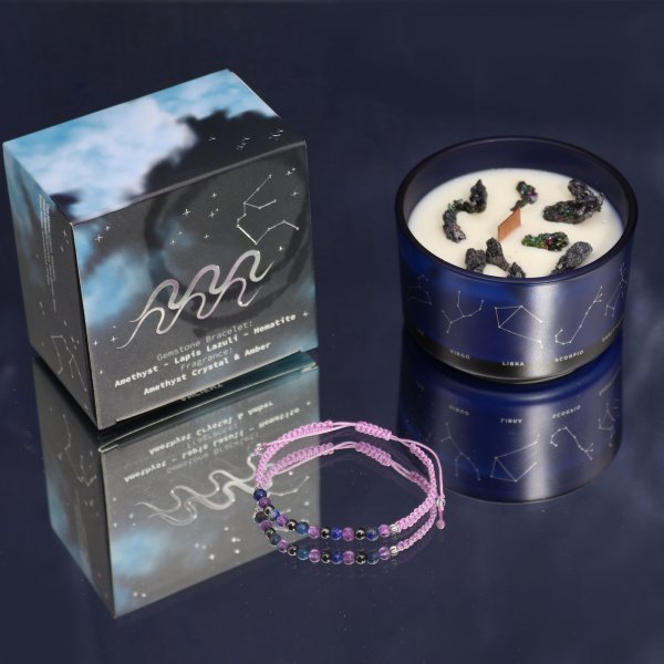 (image for) Zodiac Crystal Candle with Gemstone Bracelet - Aquarious