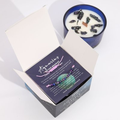 (image for) Zodiac Crystal Candle with Gemstone Bracelet - Aquarious