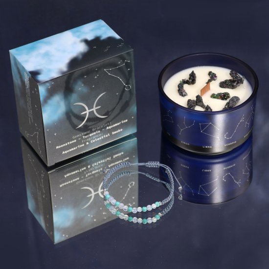 (image for) Zodiac Crystal Candle with Gemstone Bracelet - Pisces