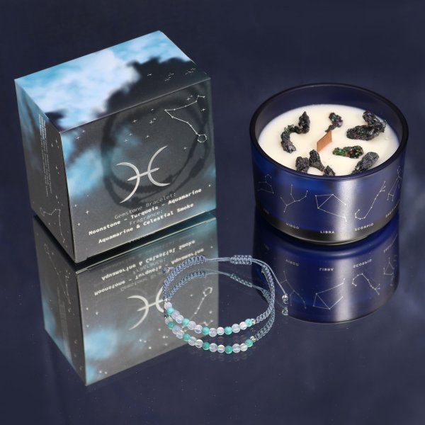 (image for) Zodiac Crystal Candle with Gemstone Bracelet - Pisces