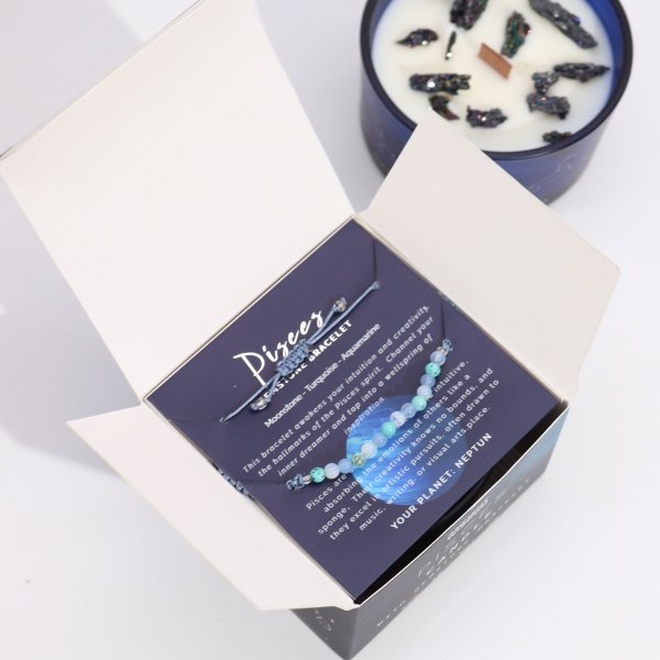 (image for) Zodiac Crystal Candle with Gemstone Bracelet - Pisces