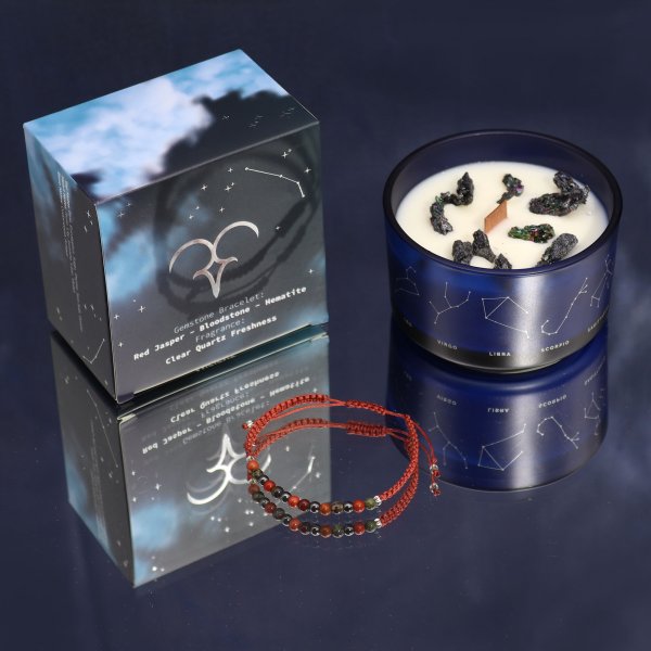 (image for) Zodiac Crystal Candle with Gemstone Bracelet - Aries