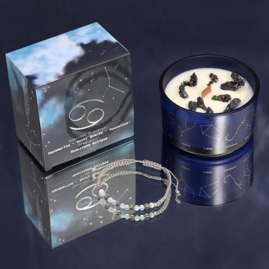 (image for) Zodiac Crystal Candle with Gemstone Bracelet - Cancer