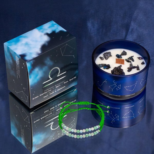 (image for) Zodiac Crystal Candle with Gemstone Bracelet - Libra