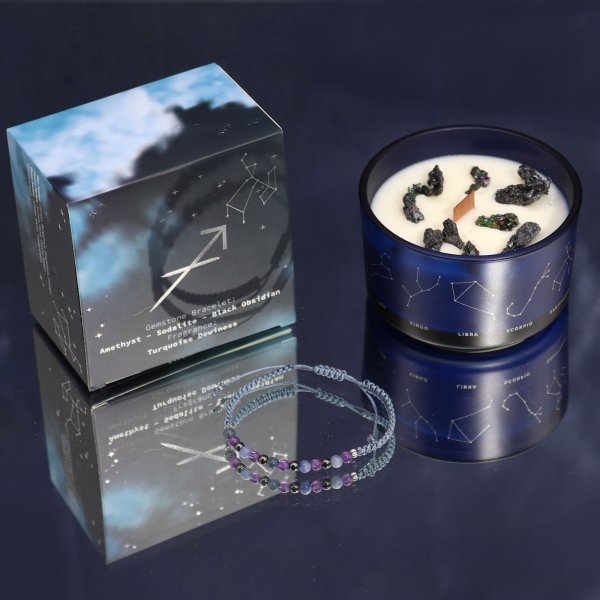 (image for) Zodiac Crystal Candle with Gemstone Bracelet - Sagittarius