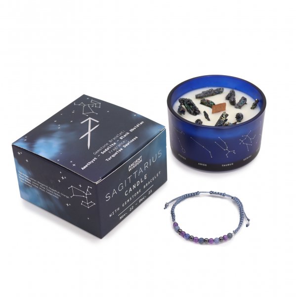 (image for) Zodiac Crystal Candle with Gemstone Bracelet - Sagittarius