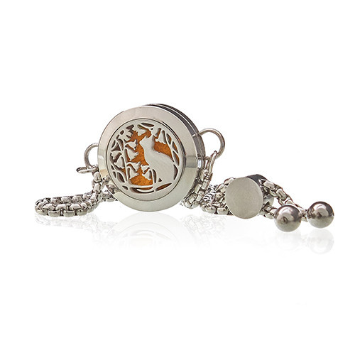 (image for) Aromatherapy Jewellery Chain Bracelet - Cat & Flowers - 20mm