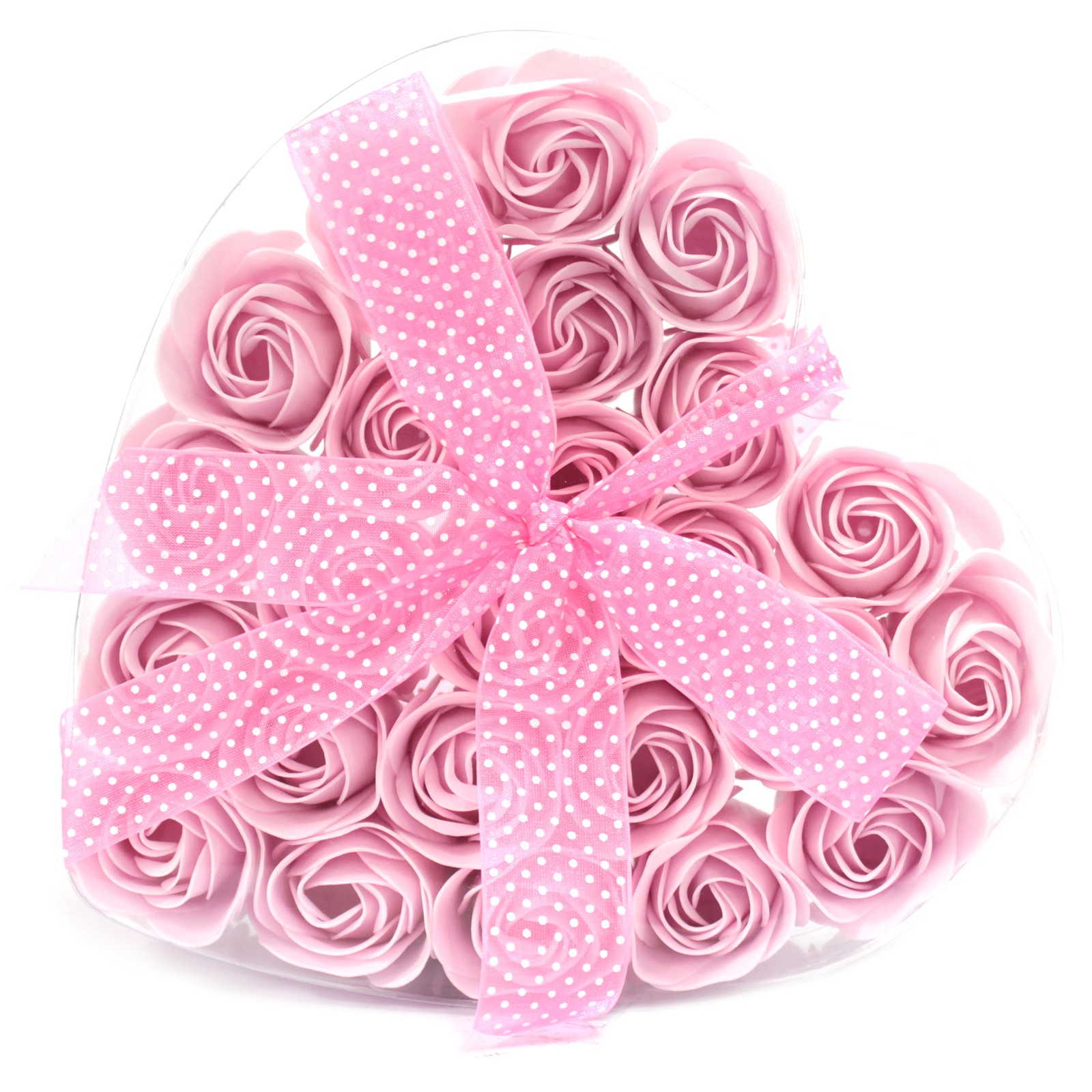 (image for) Set of 24 Soap Flower Heart Box - Pink Roses