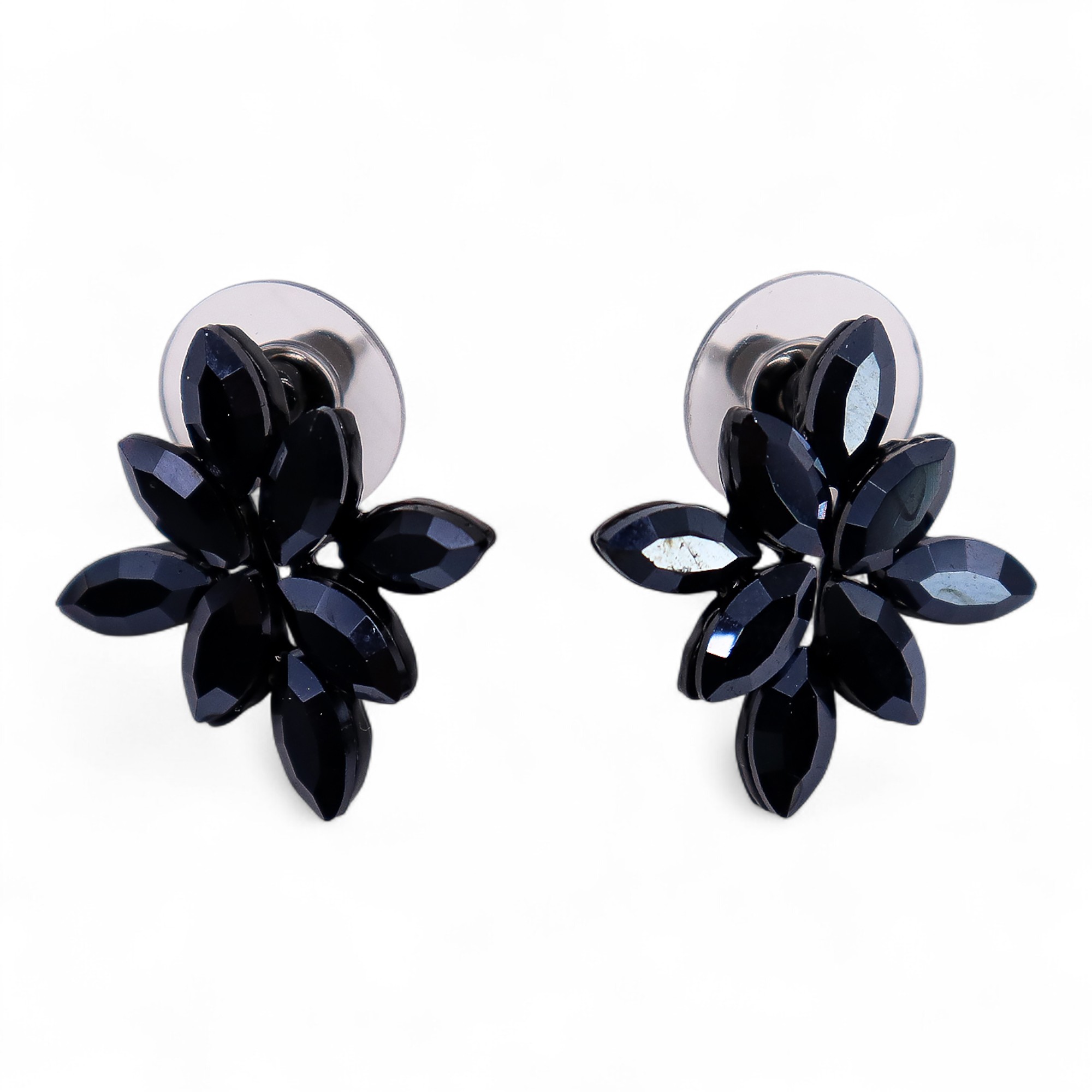 (image for) Jet Black - Vintage Glass - Flowers - Earrings