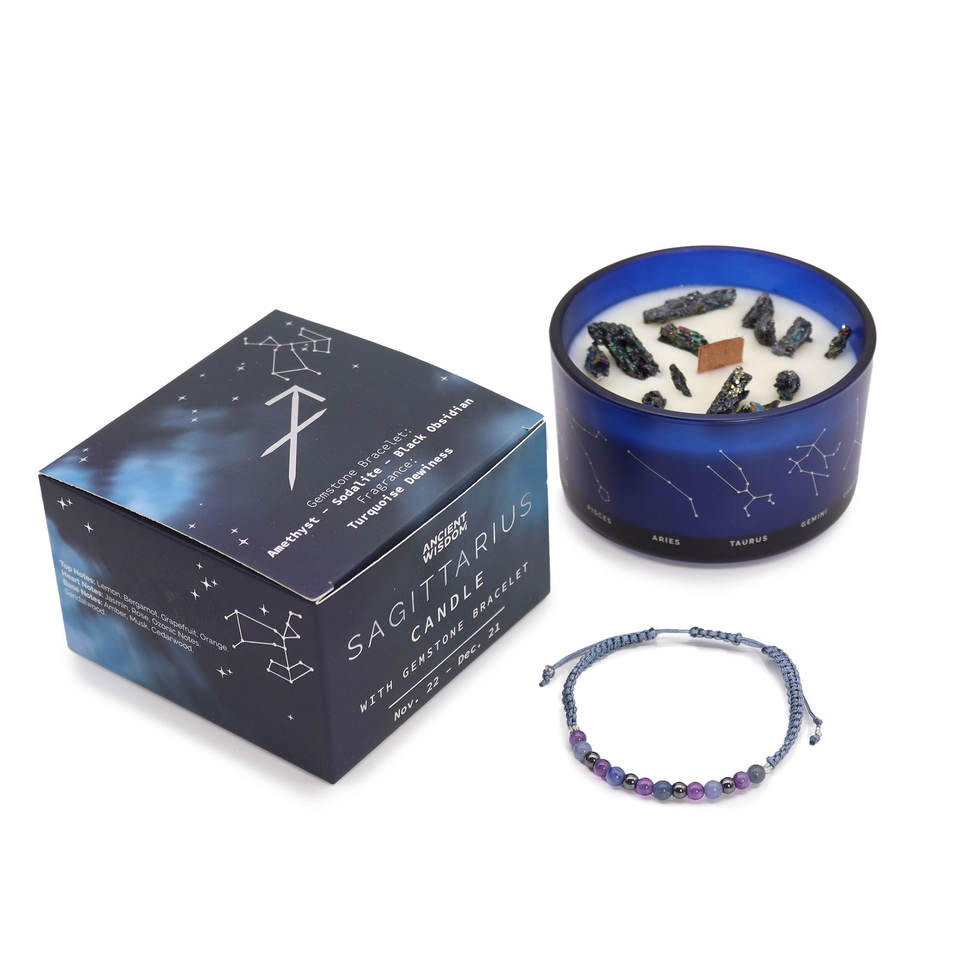 (image for) Zodiac Crystal Candle with Gemstone Bracelet - Sagittarius